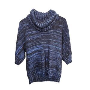 Inc Women's Cowl Neck Sweater - Blue‎ and Black Knit